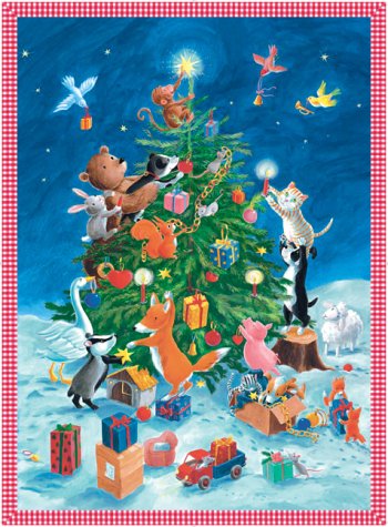 Die Tiere schmücken den Weihnachtsbaum: Verwandelkalender m. irisierendem Glimmer u. Schleifenband Calendars
