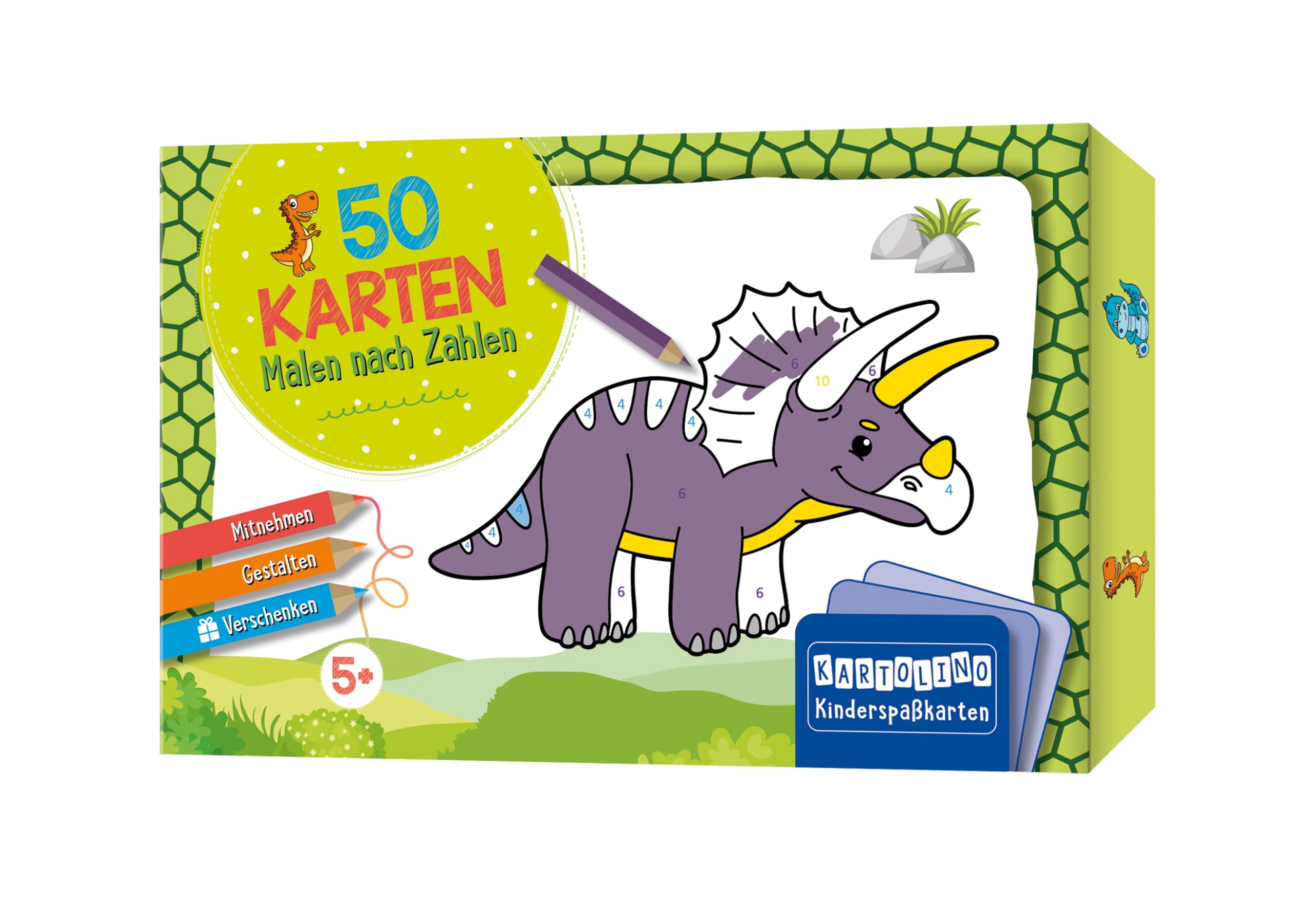 50 Karten Malen nach Zahlen - Dinosaurier: Mitnehmen, gestalten, verschenken (KARTOLINO Kinderspaßkarten) Non-fiction