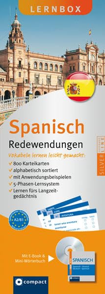 Spanisch Redewendungen Compact Lernbox: 800 Vokabel-Karteikarten, Mini-CD & Mini-Wörterbuch Spanisch. Mit 5-Phasen-Lernsystem. Niveau A1 / A2: ... auf Mini-CD & Mini-Wörterbuch. Niveau A2/B1 Foreign Languages ​​& Dictionaries