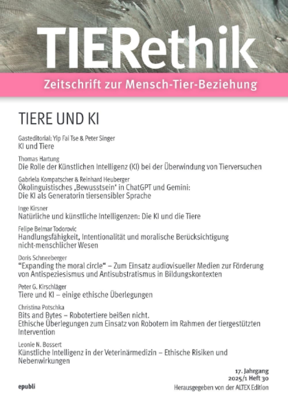 TIERethik (17. Jahrgang 2025/1): Zeitschrift zur Mensch-Tier-Beziehung Philosophy