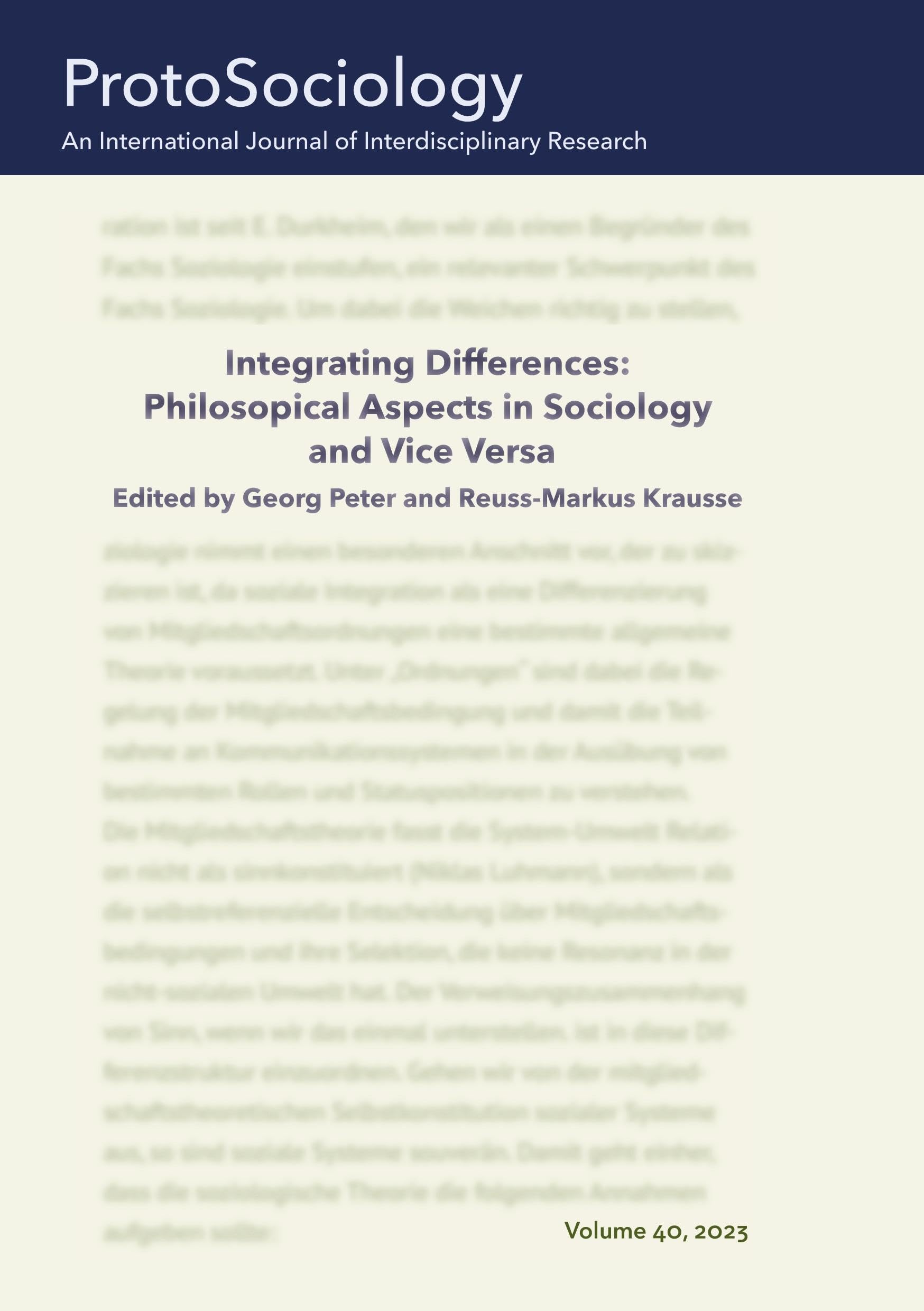 Integrating Differences:   Philosopical Aspects in Sociology   and Vice Versa Social Sciences