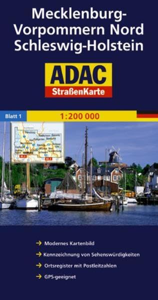Mecklenburg-Vorpommern Nord, Schleswig-Holstein: 1:200000: Kennzeichnung von Sehenswürdigkeiten, Ortsregister mit Postleitzahlen. GPS-geeignet (ADAC AutoKarten Deutschland 1:200 000) Leisure, Home & Garden