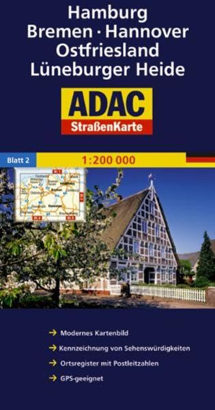 ADAC Straßenkarte Deutschland, Hamburg, Bremen, Hannover, Ostfriesland, Lüneburger Heide: 1:200000: Kennzeichnung von Sehenswürdigkeiten, Ortsregister ... (ADAC AutoKarten Deutschland 1:200 000) Leisure, Home & Garden
