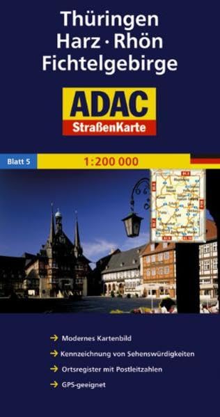 ADAC Straßenkarte Deutschland, Thüringen, Harz, Rhön, Fichtelgebirge: 1:200000: Kennzeichnung von Sehenswürdigkeiten, Ortsregister mit Postleitzahlen. ... (ADAC AutoKarten Deutschland 1:200 000) Leisure, Home & Garden