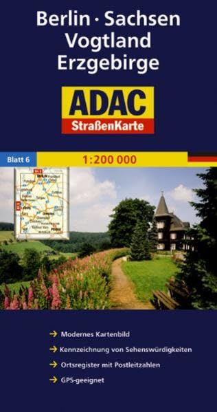 ADAC Straßenkarte Deutschland, Berlin, Sachsen, Vogtland, Erzgebirge: 1:200000: Kennzeichnung von Sehenswürdigkeiten, Ortsregister mit Postleitzahlen. ... (ADAC AutoKarten Deutschland 1:200 000) Leisure, Home & Garden