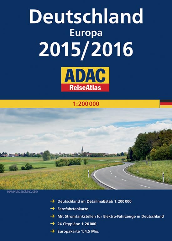 ADAC ReiseAtlas Deutschland, Europa 2015/2016 1:200 000: Mit Fernfahrtenkarte. Mit Stromtankstellen für Elektro-Fahrzeuge in Deutschland Leisure, Home & Garden