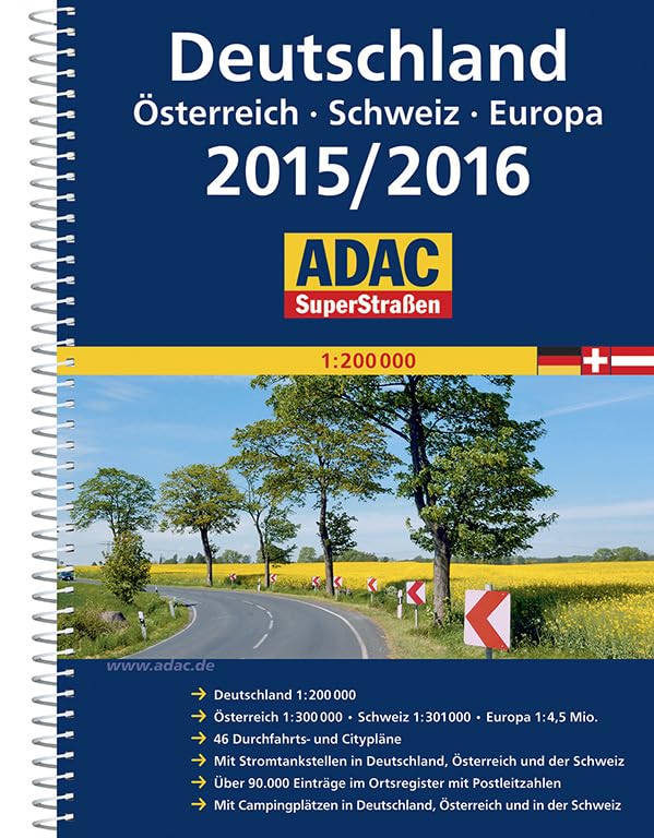 ADAC SuperStraßen Deutschland, Österreich, Schweiz & Europa 2015/2016 1:200 000: 46 Durchfahrts- und Citypläne. Mit Stromtankstellen in Deutschland, ... in Deutschland, Österreich und in der Schweiz Leisure, Home & Garden