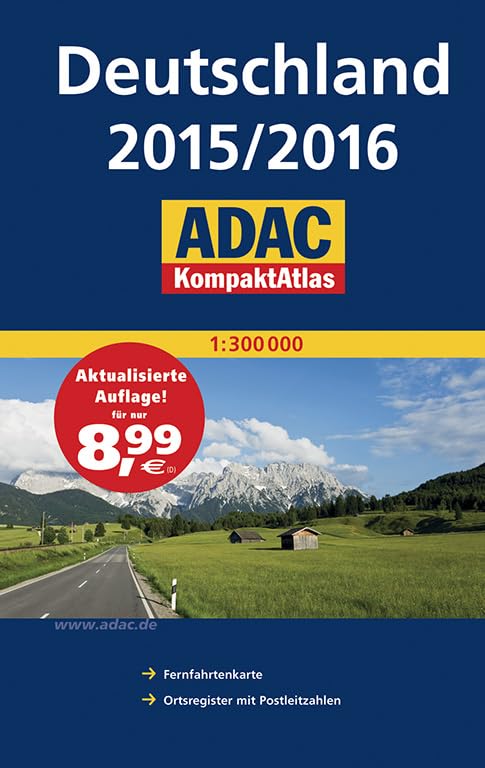 ADAC KompaktAtlas Deutschland 2015/2016 1:300 000: Fernfahrtenkarte, Ortsregister mit Postleitzahlen (ADAC Atlanten) Leisure, Home & Garden