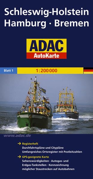 ADAC AutoKarte Deutschland, Schleswig-Holstein, Hamburg, Bremen 1:200.000: GPS-geeignete Karte: Sehenswürdigkeiten, Autogas- und Erdgas-Tankstellen. ... (ADAC AutoKarten Deutschland 1:200 000) Leisure, Home & Garden
