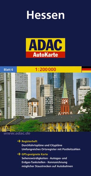 ADAC AutoKarte Deutschland, Hessen 1:200.000: Registerheft: Durchfahrtspläne und Citypläne, Umfangreiches Ortsregister mit Postleitzahlen. ... möglicher Staustrecken auf Autobahnen Leisure, Home & Garden