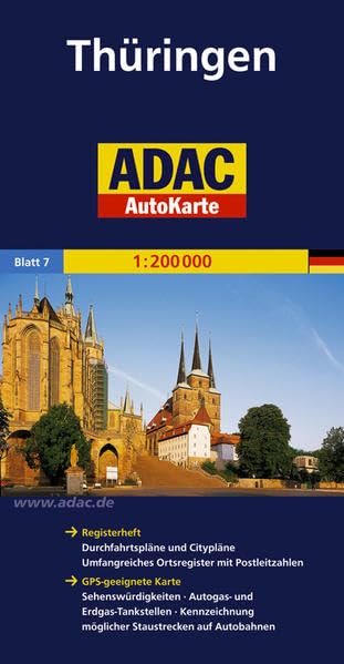 ADAC AutoKarte Deutschland, Thüringen 1:200.000: GPS-geeignete Karte: Sehenswürdigkeiten, Autogas- und Erdgas-Tankstellen. Mit Kennzeichnung möglicher ... (ADAC AutoKarten Deutschland 1:200 000) Leisure, Home & Garden