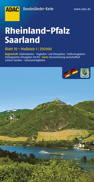 ADAC Bundesländerkarte Rheinland-Pfalz, Saarland 1:250.000: Registerheft: Zufahrtskarten, Flughafen- und Messepläne, Entfernungskarte, Umfangreiches ... (ADAC BundesländerKarten Deutschland) Leisure, Home & Garden