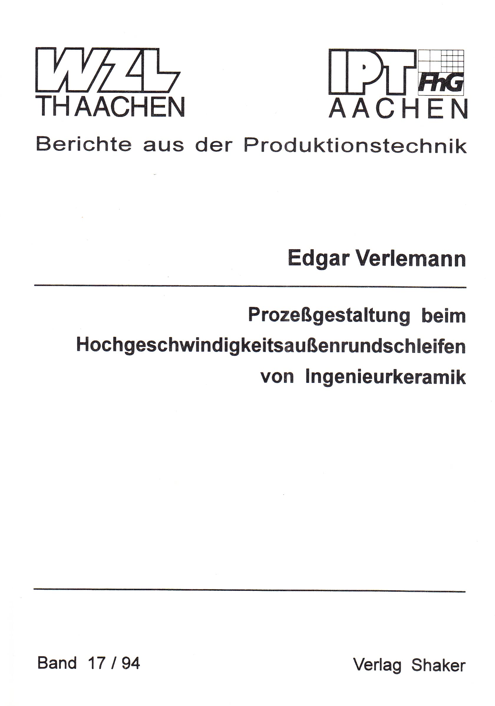 Prozeßgestaltung beim Hochgeschwindigkeitsaußenrundschleifen von Ingenieurkeramik Books