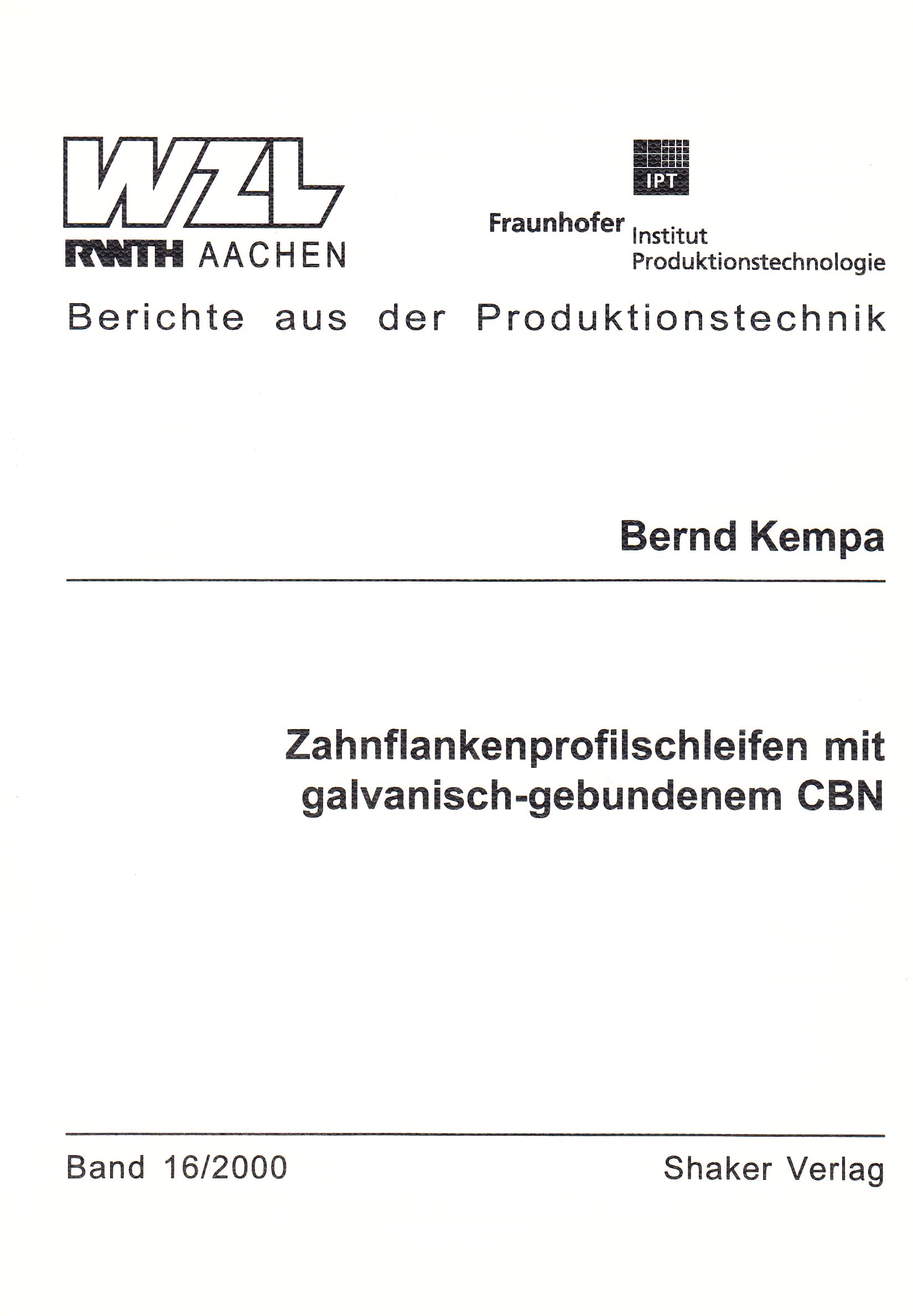 Zahnflankenprofilschleifen mit galvanisch-gebundenem CBN Books