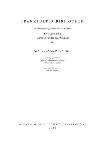 Frankfurter Bibliothek: Jahrbuch für das neue Gedicht 2018 Poetry