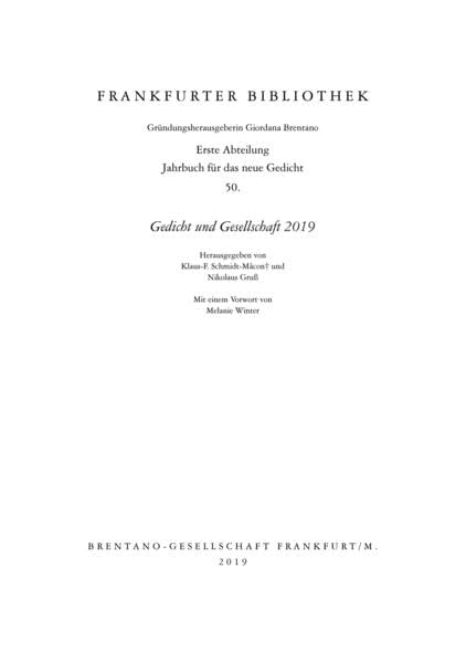 Frankfurter Bibliothek 2019: Jahrbuch für das neue Gedicht Poetry