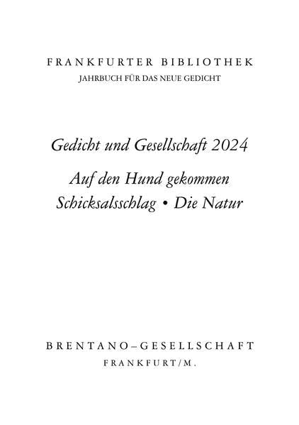 Frankfurter Bibliothek 2024: Jahrbuch für das neue Gedicht Poetry