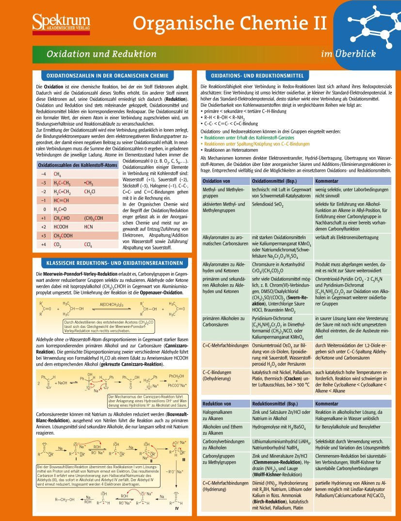 Lerntafel: Organische Chemie II im Überblick (Lerntafeln Chemie, 5, Band 5) Natural Sciences