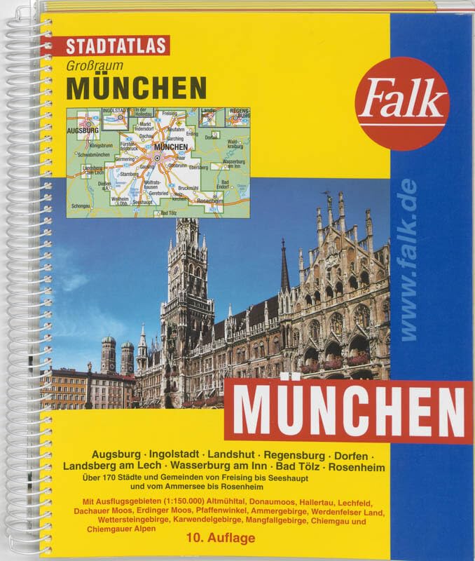 Falk Stadtatlas Großraum München: Augsburg, Ingolstadt, Landshut, Regensburg, Dorfen, Landsberg am Lech, Wasserburg am Inn, Bad Tölz, Rosenheim. Über ... Moos, Pfaffenwinkel, Ammergebirge . . . Maps & Plans