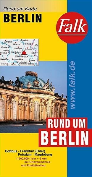 Falk Rund um Karte Rund um Berlin 1:200 000 Cottbus - Frankfurt (Oder) - Potsdam - Magdeburg: Cottbus, Frankfurt (Oder), Potsdam, Magdeburg. Mit Ortsverz. u. Postleitzahlen Leisure, Home & Garden