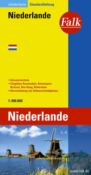 Falk Länderkarte Niederlande 1:300 000: Ortsverzeichnis, Citypläne Amsterdam, Antwerpen, Brüssel, Den Haag, Rotterdam, Hervorhebung von Sehenswürdigkeiten Leisure, Home & Garden