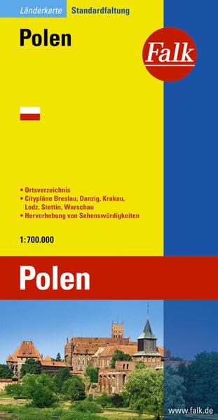 Falk Länderkarte Polen 1:750 000: Ortsverzeichnis, Citypläne Breslau, Danzig, Krakau, Lodz, Stettin, Warschau. Hervorhebung der Sehenswürdigkeiten Leisure, Home & Garden