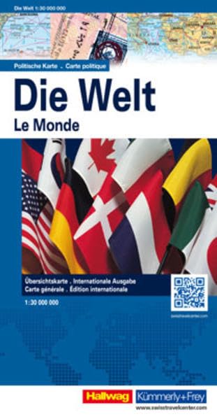 Die Welt: Politische Karte, 1:30 Mio. mit Länderflaggen: Übersichtskarte. Internationale Ausgabe. Mit QR-Code (Hallwag Übersichtskarten) Leisure, Home & Garden