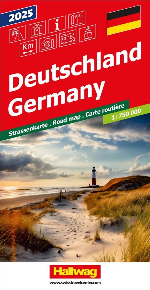 Hallwag Strassenkarte Deutschland 2025 1:750.000 Leisure, Home & Garden