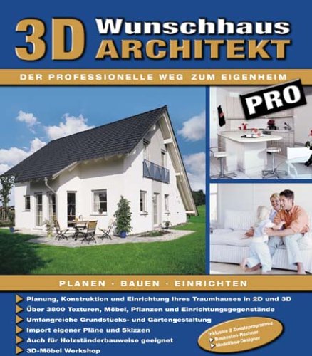 3D Wunschhaus Architekt Pro, 1 CD-ROMPlanung, Konstruktion und Einrichtung Ihres Traumhauses in 2D und 3D. Über Texturen, Möbel, Pflanzen und Einrichtungsgegenstände. Web & Graphic Design