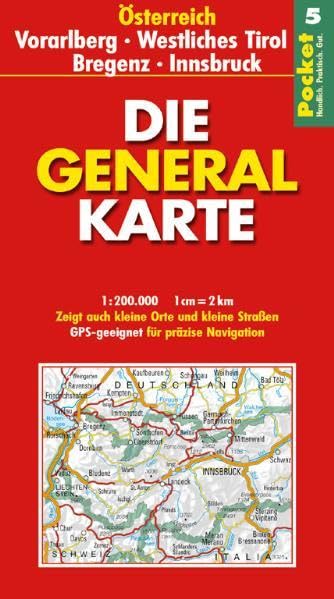 Die Generalkarte Pocket Österreich 5, Vorarlberg, Westliches Tirol, Bregenz, Innsbruck 1:200 000 Leisure, Home & Garden