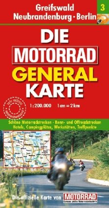 Motorrad Generalkarte Deutschland Greifswald, Neubrandenburg, Berlin 1:200 000: Schöne Motorradstrecken, Renn- und Offroadstrecken, Hotels, ... 'Motorrad'. Sehr reißfest, wasserabweisend Leisure, Home & Garden
