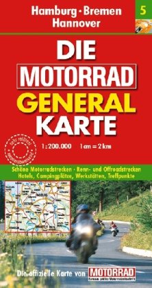 Motorrad Generalkarte Deutschland Hamburg, Bremen, Hannover 1:200 000: Schöne Motorradstrecken, Renn- und Offroadstrecken, Hotels, Campingplätze, ... 'Motorrad'. Sehr reißfest, wasserabweisend Leisure, Home & Garden