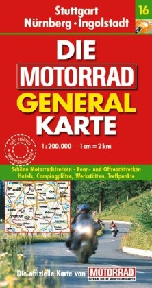 Motorrad Generalkarte Deutschland Stuttgart, Nürnberg, Ingolstadt 1:200 000: Schöne Motorradstrecken, Renn- und Offroadstrecken, Hotels, ... 'Motorrad'. Sehr reißfest, wasserabweisend Leisure, Home & Garden