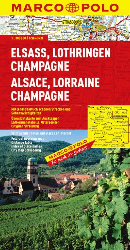 MARCO POLO Karte Elsass, Lothringen, Champagne: Mit landschaftlich schönen Strecken und Sehenswürdigkeiten. Übersichtskarte zum Ausklappen, Entfernungstabelle, Ortsregister, Cityplan Straßburg Leisure, Home & Garden