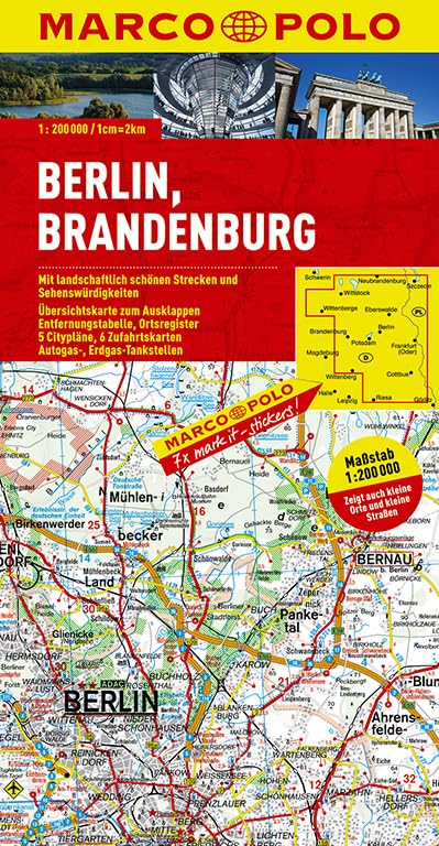 MARCO POLO Karte Berlin, Brandenburg 1:200.000: Mit landschaftlich schönen Strecken und Sehenswürdigkeiten. Übersichtskarte zum Ausklappen, ... (MARCO POLO Karten 1:200.000) Leisure, Home & Garden