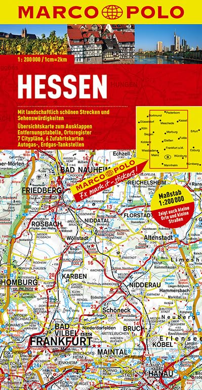 MARCO POLO Karte Hessen 1:200.000: Mit landschaftlich schönen Strecken und Sehenswürdigkeiten. Übersichtskarte zum Ausklappen, Entfernungstabelle, ... Zufahrtskarten (MARCO POLO Karten 1:200.000) Leisure, Home & Garden