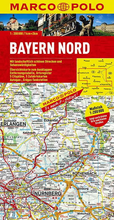 MARCO POLO Karte Bayern Nord 1:200.000: Mit landschaftlich schönen Strecken und Sehenswürdigkeiten. Übersichtskarte zum Ausklappen, ... (MARCO POLO Karten 1:200.000) Leisure, Home & Garden