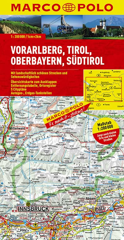 MARCO POLO Karte Vorarlberg, Tirol, Oberbayern, Südtirol 1:200.000: Mit landschaftlich schönen Strecken und Sehenswürdigkeiten. Übersichtskarte zum ... (MARCO POLO Karten 1:200.000) Leisure, Home & Garden