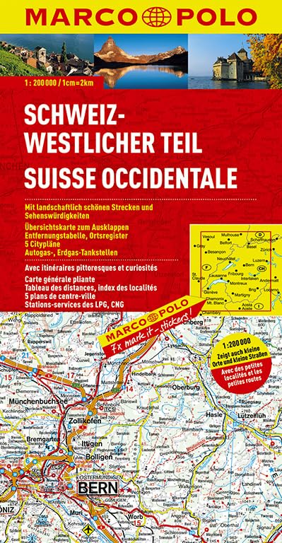 MARCO POLO Karte Schweiz, Westlicher Teil 1:200.000: Mit landschaftlich schönen Strecken und Sehenswürdigkeiten. Übersichtskarte zum Ausklappen, ... (MARCO POLO Karten 1:200.000) Leisure, Home & Garden