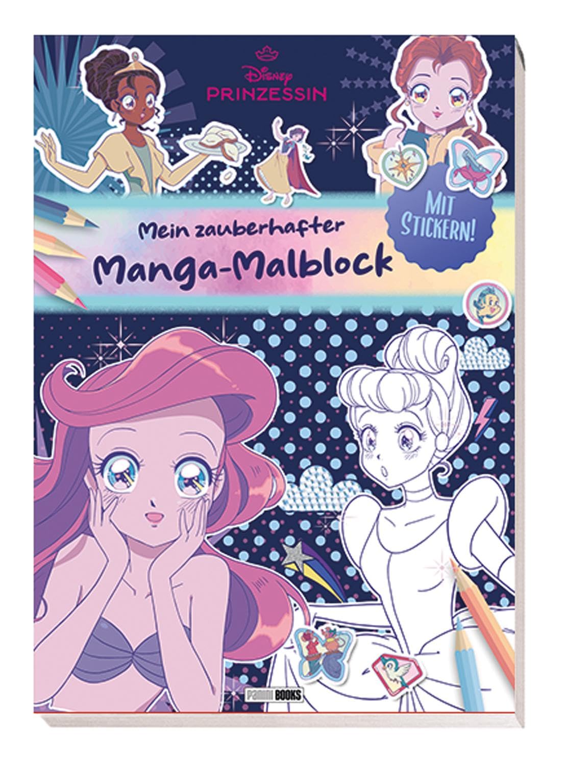 Disney Prinzessin: Mein zauberhafter Manga-Malblock: Malblock (vierfarbig) mit Stickern Manga