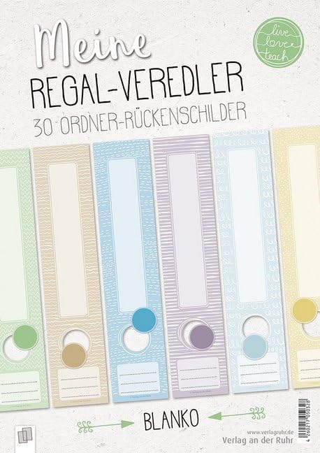 Meine Regal-Veredler "live - love - teach": 30 Ordner-Rückenschilder - alle Fächer - blanko Learning & Reference