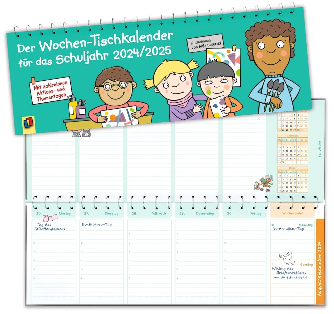 Le calendrier de bureau hebdomadaire pour l'année scolaire 2024/2025 : avec de nombreux jours d'action et de thème book