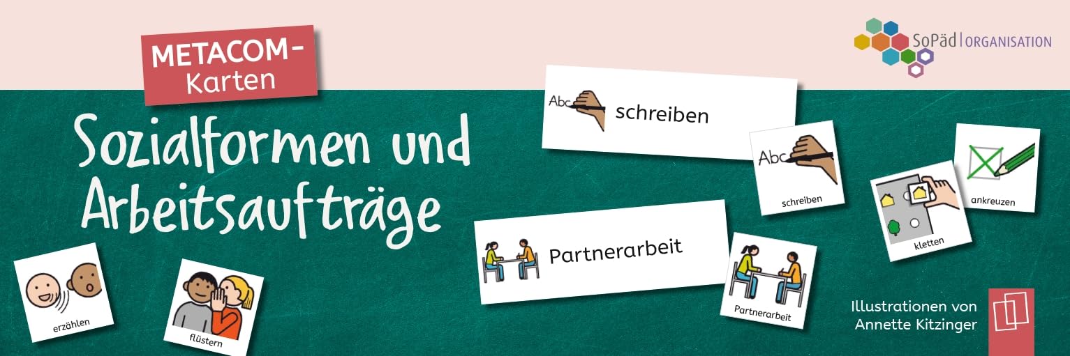METACOM-Karten: Sozialformen und Arbeitsaufträge: Tafelkarten mit METACOM-Symbolen: Gruppenarbeit, Stuhlkreis, Aufräumen und Co. (SoPäd Organisation) Education & Training