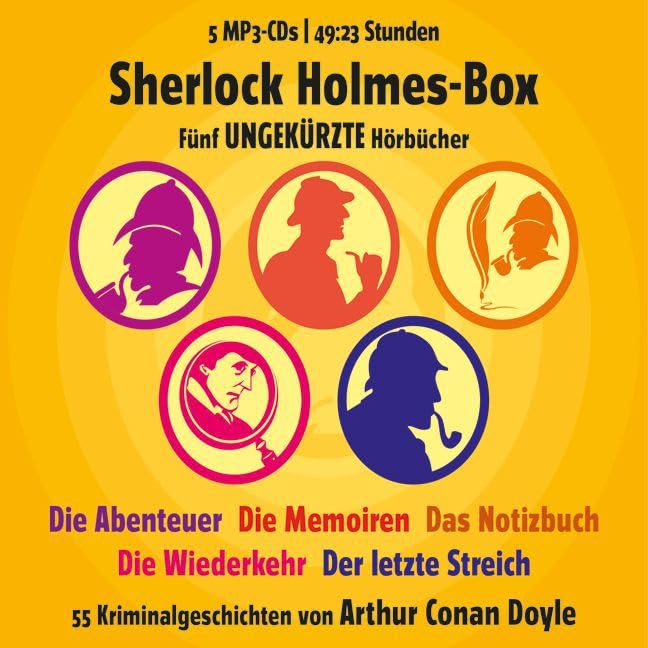 Sherlock Holmes Box: 5 ungekürzte Hörbücher. Die Abenteuer. Die Memoiren. Das Notizbuch. Die Wiederkehr. Der letzte Streich. 55 Kriminalgeschichten Classics