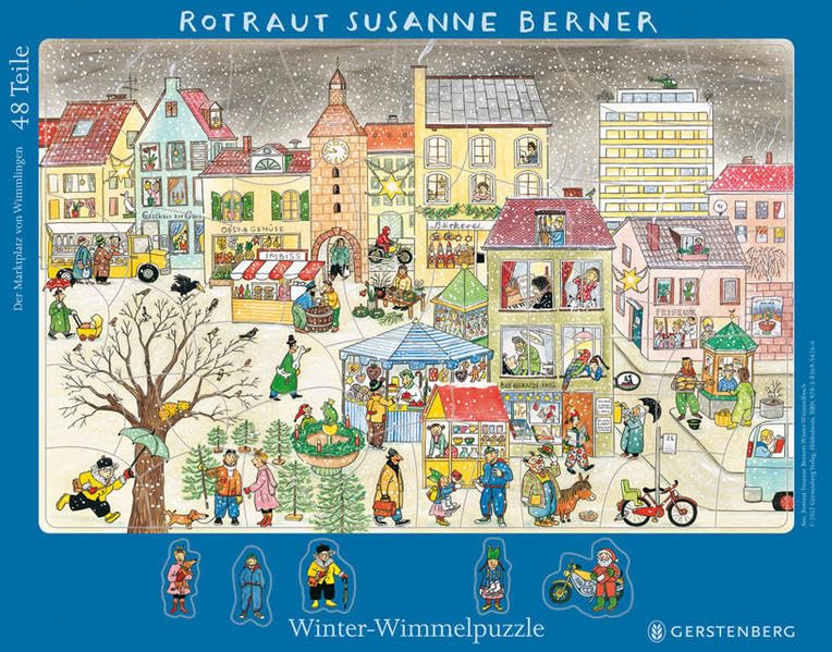 Unbekannt Wimmel-Rahmenpuzzle Winter. Motiv Marktplatz Cartoons