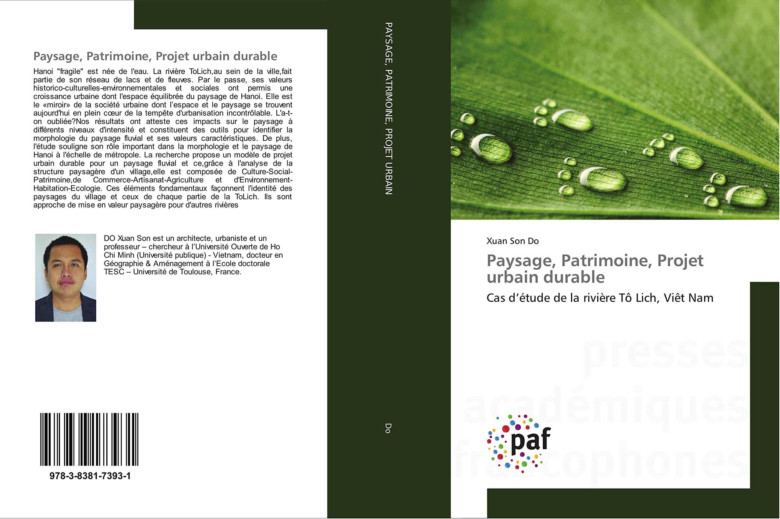 Paysage, Patrimoine, Projet urbain durable: Cas d'etude de la rivière TO Lich, ViEt Nam book