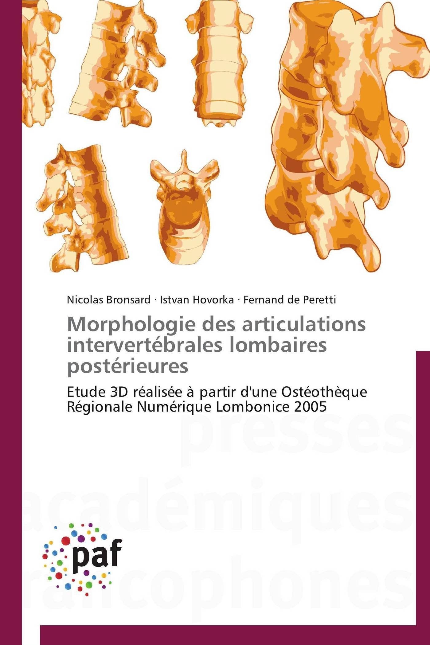 Morphologie des articulations intervertébrales lombaires postérieures: Etude 3D réalisée à partir d'une Ostéothèque Régionale Numérique Lombonice 2005 book
