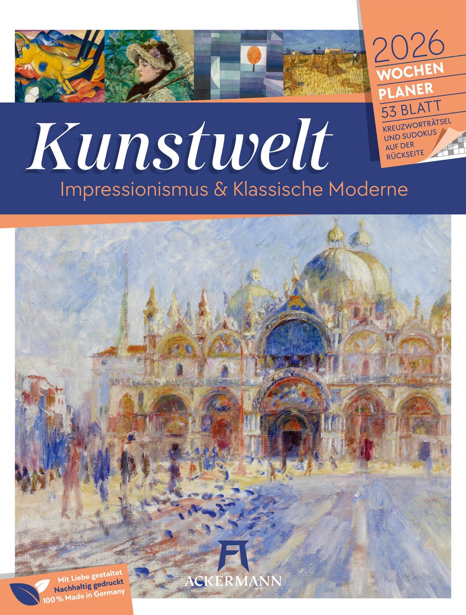 Kunstwelt Wochenplaner Kalender 2026 | Impressionismus und Klassische Moderne | Stilvoller Kunst-Wochenkalender im Hochformat (25x33 cm) | Malerei Film, Art & Culture