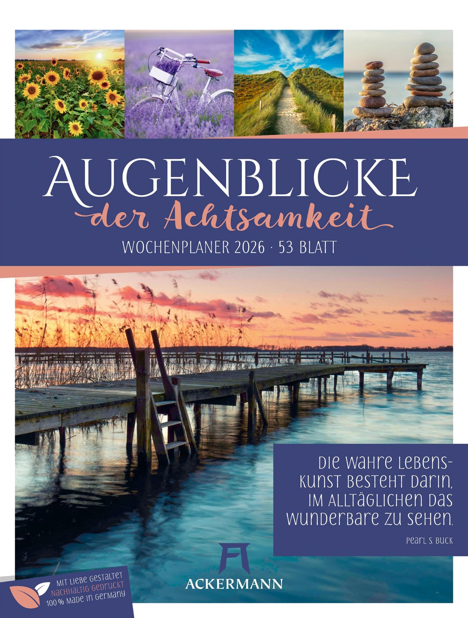 Augenblicke der Achtsamkeit Wochenplaner Kalender 2026 | Beruhigender Inspirations-Wochenkalender im Hochformat (25x33 cm) | Mit Rätseln & Sudokus Poetry