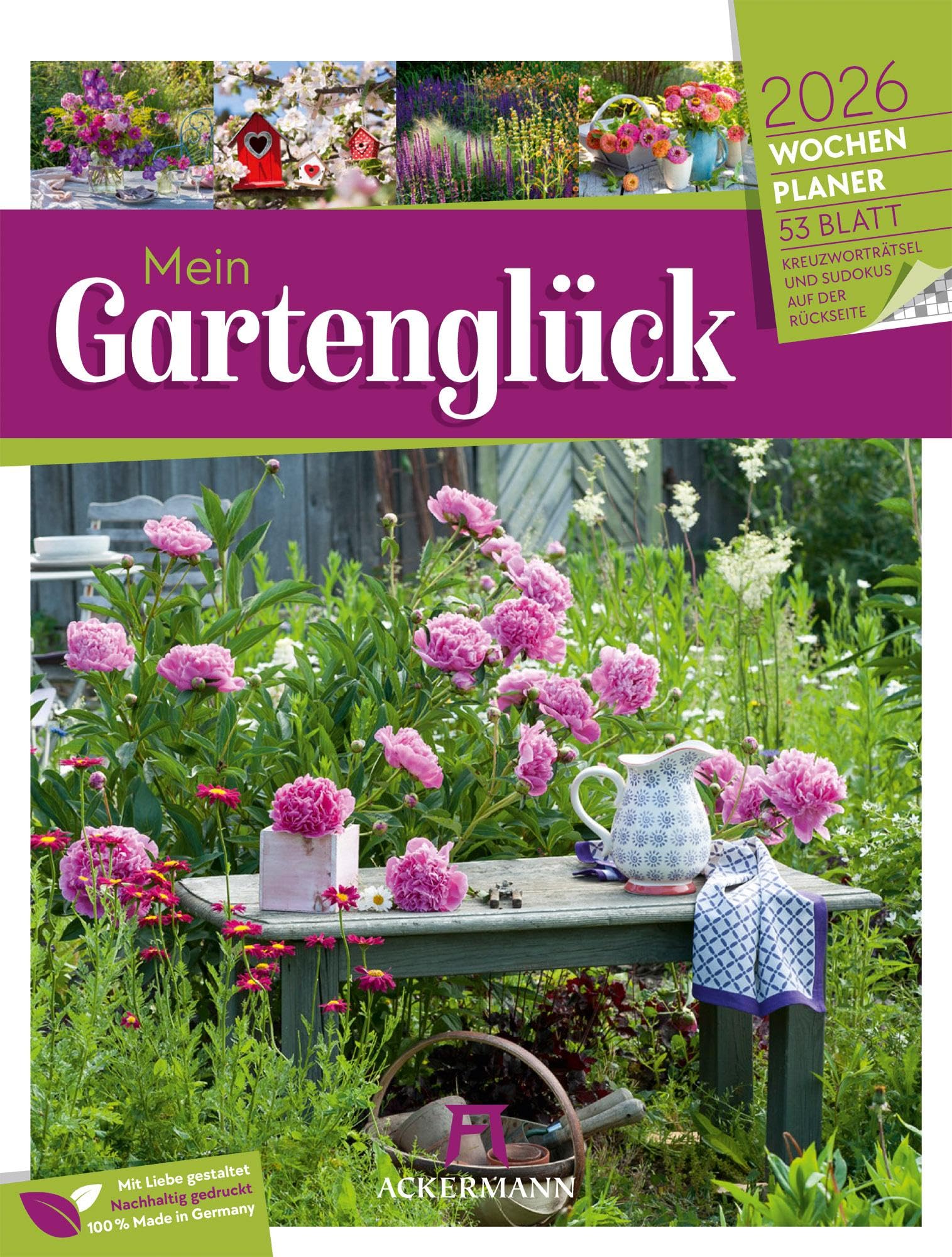 Gartenglück Wochenplaner Kalender 2026 | Stilvoller Garten-Wochenkalender im Hochformat (25x33 cm) | Mit Kreuzworträtseln, Sudokus & mehr Garden & Plants